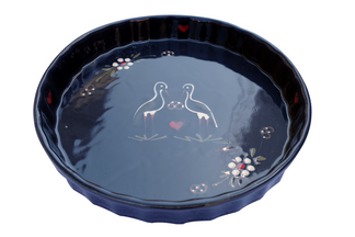 Moule à tarte / Tourtière  Motif "bleu cigognes" 