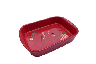 Plat rectangulaire Motif "rouge cigognes" 