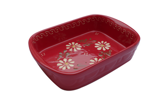 Plat rectangulaire Motif "rouge fleurs" 