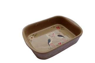 Plat rectangulaire Motif "taupe cigognes" 