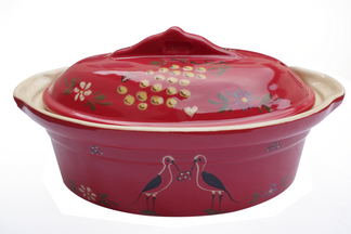 Terrine Baeckeoffe motif "rouge cigogne"