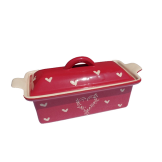 Terrine foie gras rectangulaire  Motif "rouge cœurs"  