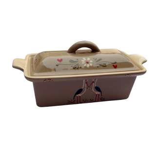 Terrine foie gras rectangulaire Motif "Taupe cigognes" 