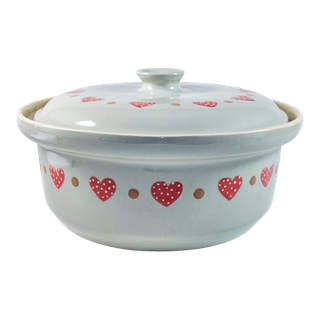 Terrine Ronde motif "gris ciel frise coeur"