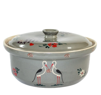 Terrine ronde  Motif "Gris cigogne" 