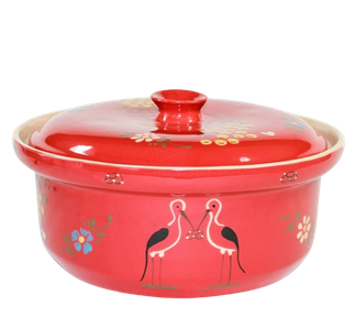 Terrine ronde  Motif "rouge cigogne" 