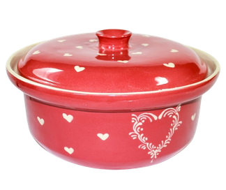 Terrine ronde  Motif "rouge coeur" 